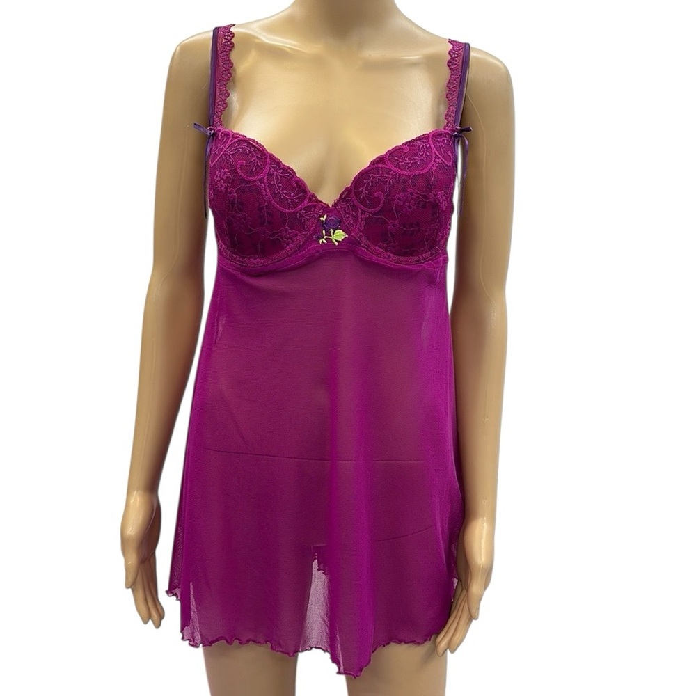 Source Unknown Fuchsia Lace Trim Chemise